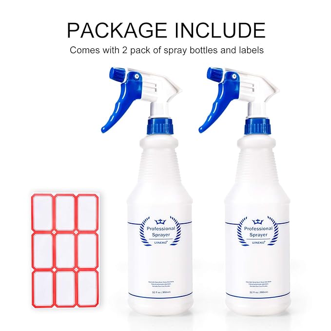 Plastic Spray Bottle 2 Pack, 32 Oz, All-Purpose Heavy Duty Spraying Bottles Leak Proof Mist Empty Water Sprayer for Cleaning Solution, Essential Oils, Hair, Planting with Adjustable Nozzle - Blue
