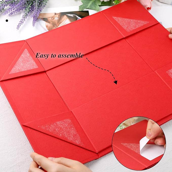 VGOODALL Red Magnetic Gift Box, 14x8.7x4.3inches Gift Box with Lid, Ribbon, Card, Envelope & Stickers for Multiple Occasions