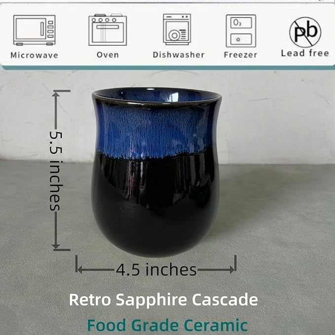 Medium Ceramic Kitchen Utensil Holder for Kitchen Counter Short Cooking Utensil Holder for Countertop Spatula Holder Small Utensil Crock Cutlery Holder Silverware Caddy Flower Vase (Retro Sapphire)