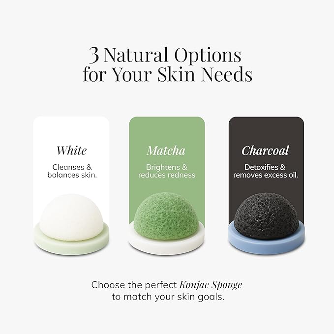Plant-Based Konjac Facial Sponge: Natural Face Exfoliator for All Skin Types - Charcoal, Matcha, or Original - Gently Cleanses & Balances - Vegan, Cruelty-Free, 100% Biodegradable (Matcha)