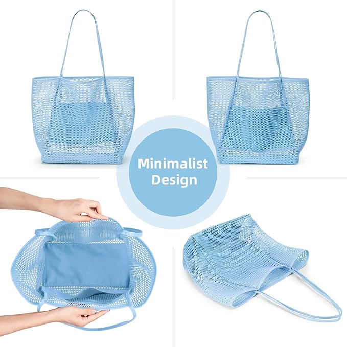 KALIDI BeachNylon Mesh Tote Bag, Casual Tote Bag Hobo Women Foldable MAX 23L Shoulder Bag For Beach Picnic Vacation