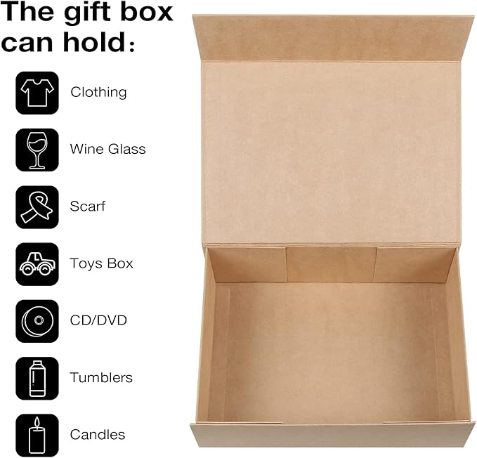 Aimyoo Brown Collapsible Gift Box with Magnetic Closure Lids, Large Rectangle Bridesmaid Groomsmen Proposal Box for Present Graduation Storage 3 Pack