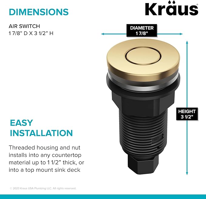 KRAUS Flat-Top Garbage Disposal Air Switch Button in Brushed Brass, KWDB-20BB