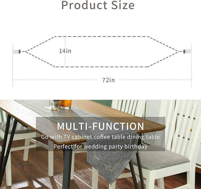 Tosewever Decorative Linen Table Runner with Tassels Tabletop Collection 14 x 72 Inches Table Runners for Everyday Dining Wedding Party Holiday Home Decor (14" x 72", Grey)