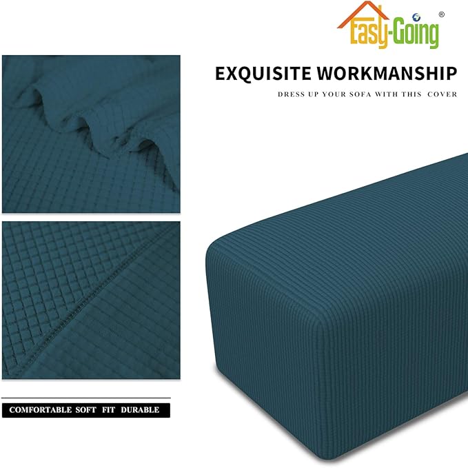 Easy-Going Stretch Ottoman Cover Folding Storage Stool Furniture Protector Soft Rectangle slipcover with Elastic Bottom(Ottoman Large,Deep Teal)