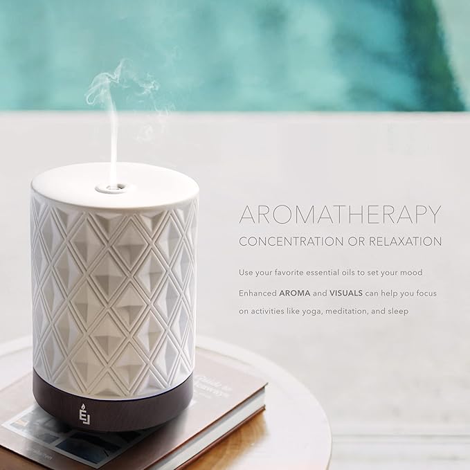 Earnest Living Essential Oil Diffuser for Large Room White Ceramic 250ml Aromatherapy Diffuser with 4 Timers 7 Night Lights and Auto Off Function for Home Gift