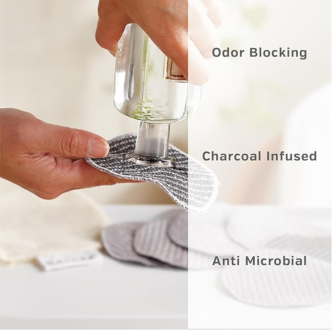 Wellbe Reusable Face Pads 7 Pc, Washable Charcoal Cotton Rounds, Grey