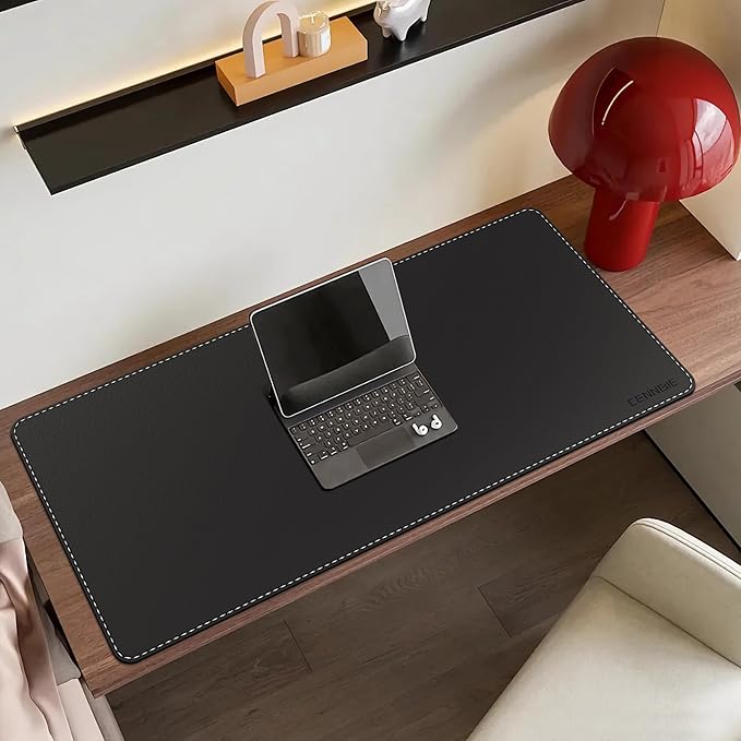 CENNBIE Leather Desk Mat Protector, 35.5" x 16" Extra Large Leather Office Desk Pad Mat for Full Desk, Computer Desk Mat on top of desks - Oversized Large Mouse Pad (Black)