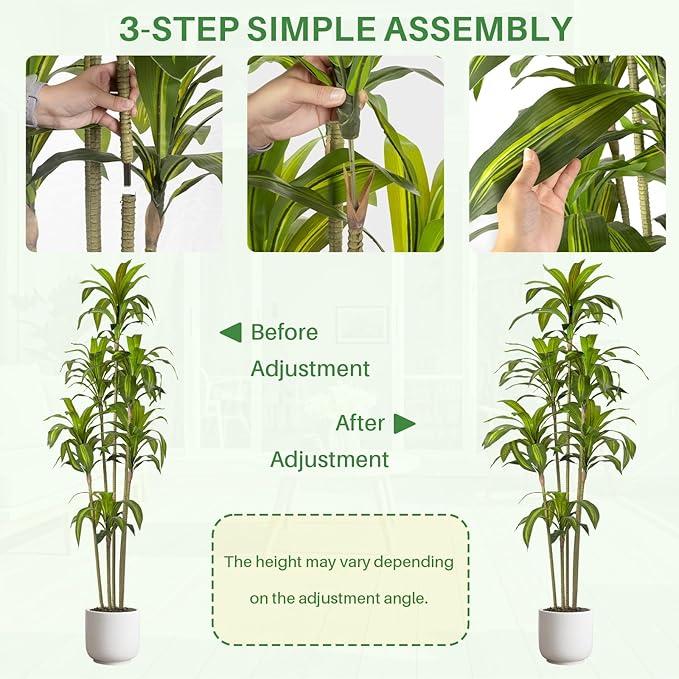 Artificial Dracaena Tree Indoor 6 FT Tall Fake Tree Artificial Tree Fake Yucca Potted Tree for Home Office Living Room Decor，Tall Artificial Plant for Housewarming