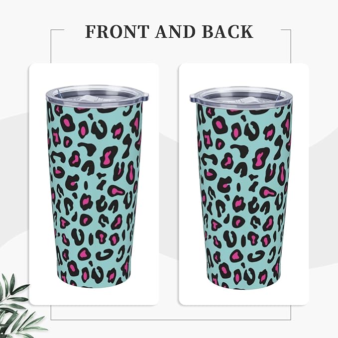 Blue Pink Leopard Tumbler,Leopard 20oz Stainless Steel Insulated Travel Tumblers,Travel Coffee Mug with Lid and Straw Water Bottle Drink Tumbler Cups Gifts for Women Men Lovers