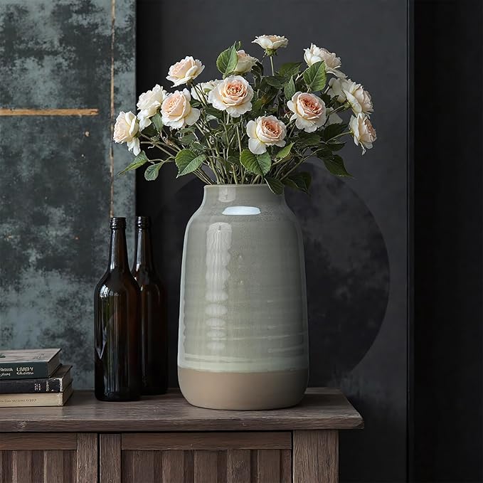 Ceramic Vase Flowers Vase Decorative Crackled Double Glaze Vase for Pampas Grass Modern Vase for Home Living Room Dining Table Farmhouse Office Decor (No Flowers)