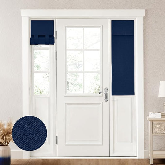 HOMEIDEAS 100% Linen Blackout Sidelight Curtains for Front Door, Side Door Window Curtains, Small Window,Thermal Insulated Covering, 1 Panel, W12 X L40 Inch, Navy