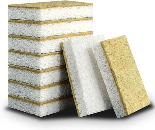 Natural Kitchen Sponge Compostable Kitchen Sponges Cellulose and Coconut Scrubber Abrasive Scrubbing Pads SmilePowo Environmentally Friendly Sponge for Dishes (12 Pack)
