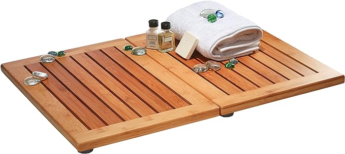 Bambüsi Bamboo Bath Mat - Foldable Wooden Shower Mat, Non-Slip Bamboo Bathroom Mat for Indoor/Outdoor Use, Spa & Sauna Floor Mat, Wood Bath Mat 24" x 18"