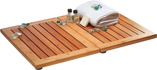 Bambüsi Bamboo Bath Mat - Foldable Wooden Shower Mat, Non-Slip Bamboo Bathroom Mat for Indoor/Outdoor Use, Spa & Sauna Floor Mat, Wood Bath Mat 24" x 18"