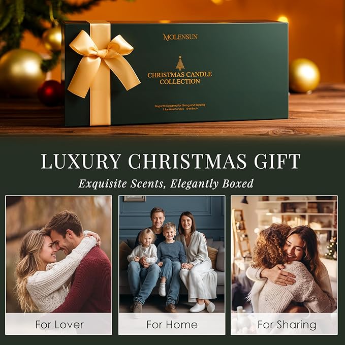 Christmas Candles Gift Set, 3 Pack Total 30oz Soy Scented Candles in Luxury Gift Box, Birthday & Holiday Gifts for Women & Men, Long Lasting Non-Toxic Clean Burn, Elegant Winter Festive Home Decor