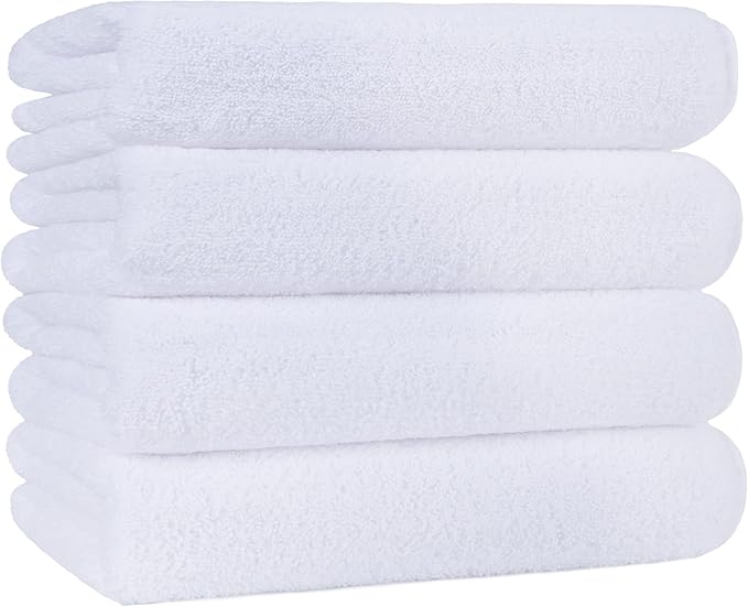 POLYTE Microfiber Quick Dry Lint Free Bath Towel, 57 x 30 in, Pack of 4 (White)