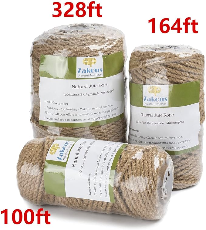 5mm Jute Twine, Large Roll of Natural Jute Rope 328 Feet, Heavy Duty and Thick Twine Hemp Rope for DIY Arts Crafts, Gardening, Bundling，Home Decorating, Cat Scratching Post