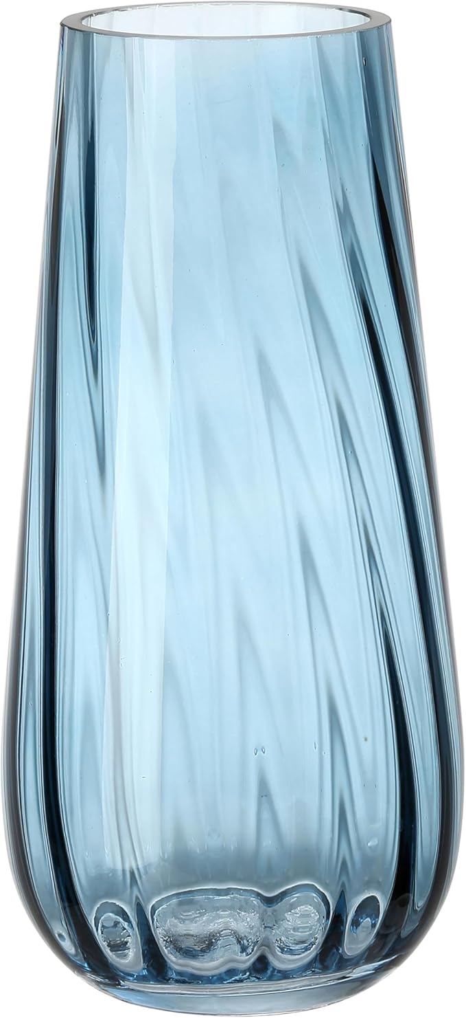 Modern Large Glass Vase H-9.8" Blue Vases for Flowers, Centerpieces and Decorative Accents - Tall Plant Vase for Office Home Table Decor