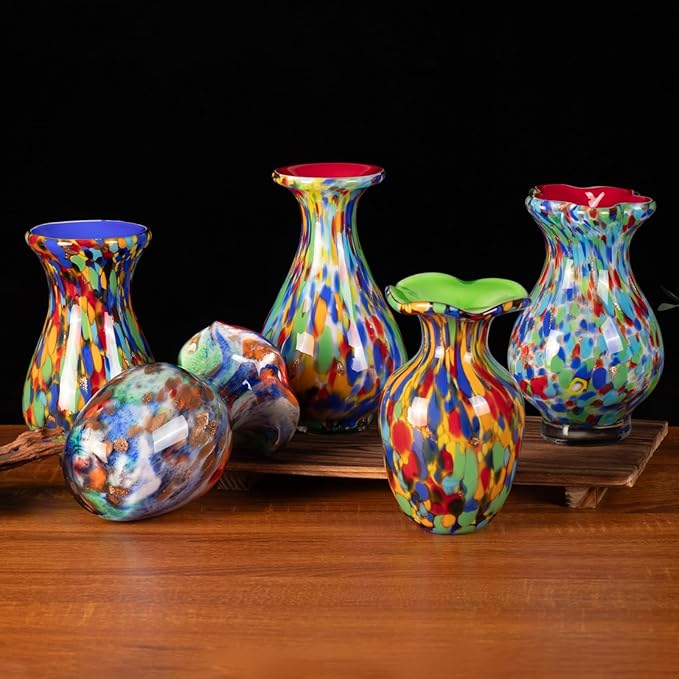 KAMMAK Colored Glass Vase, Beautiful Hand Blown Decorative Vase, Modern Art Vase for Flower Mantle Dining Table Centerpiece, Entryway Living Room Wedding Decoration, FH004
