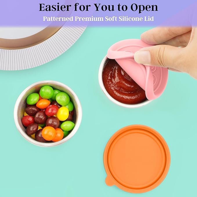 6x2.7 Oz Salad Dressing Container to Go,Handy Leakproof Stainless Steel Meal Prep Containers Reusable,Sauce Containers for Lunch Box, Picnics, Travel, Office and Kitchen Storage