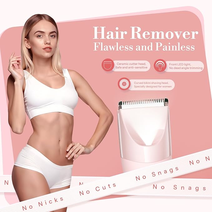 Bikini Trimmer for Women, 2 in 1 Electric Shaver for Women, Pubic Hair Trimmer Waterproof IPX7 with LED, Bikini Razor for Leg Arm Underarm Bikini Area, Christmas Gift Box for Friends - Rose Pink