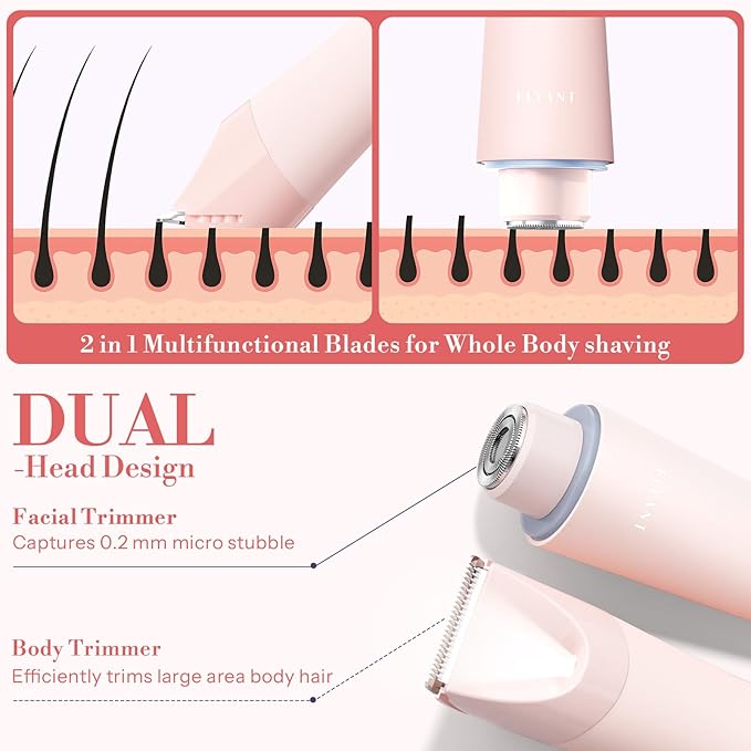 Bikini Trimmer for Women, 2 in 1 Electric Shaver for Women, Pubic Hair Trimmer Waterproof IPX7 with LED, Bikini Razor for Leg Arm Underarm Bikini Area, Christmas Gift Box for Friends - Rose Pink