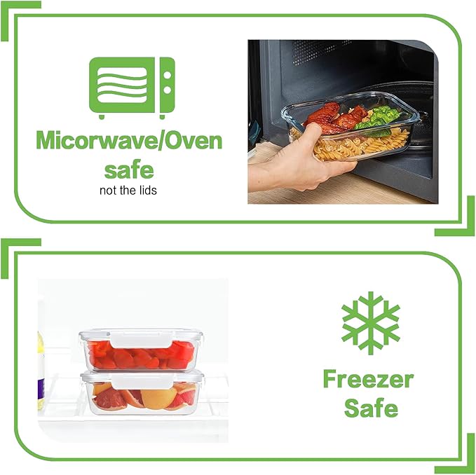 8 Pack 36oz Large Glass Meal Prep Containers with lids, Glass Food Storage Containers with Leak Proof Snap Lock Lids , Airtight Bento lunch Boxes, Kitchen Storage, Oven and Dishwasher Safe-White