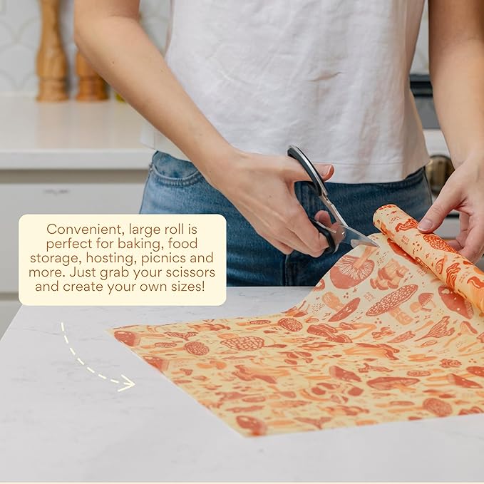 Bee's Wrap Beeswax Wraps for Food - Cut to Size 14x52" Wax Paper Roll - Made in USA Reusable Waxed Paper & Bowl Covers - Organic Eco-Friendly Alternative to Aluminum Foil, Mushroom Magic