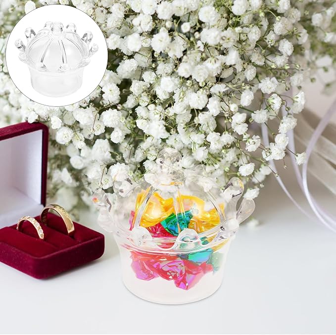 LUOZZY 48pcs Transparent Mini Crown Boxes for Party Favors Wedding Chocolate Treats Bridal Shower Birthday Gift Packaging