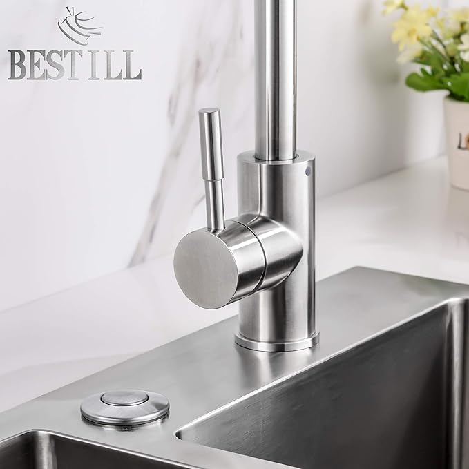 BESTILL Garbage Disposal Air Switch Kit - UL Listed, Stainless Steel Brushed Nickel 3.6" Long Push Button for Waste Disposer, Cordless Sink Top Switch Button Compatible with all Garbage Disposals
