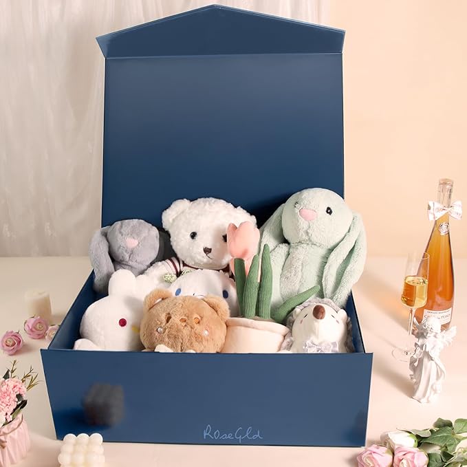 ROSEGLD Extra Large Gift Box 20x16x7.2 Inches, Giant Navy Blue Magnetic Gift Box with lids for Presents, Groomsman Proposal Box (Glossy Navy Blue)
