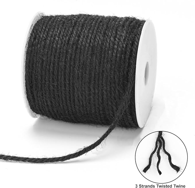 G2PLUS Natural Jute Twine, 3MM 328 Feet Thick Garden Twine String, Black Heavy Duty Hemp Rope String for Gift Wrapping, DIY Arts & Crafts, Climbing Plants, Home Decor