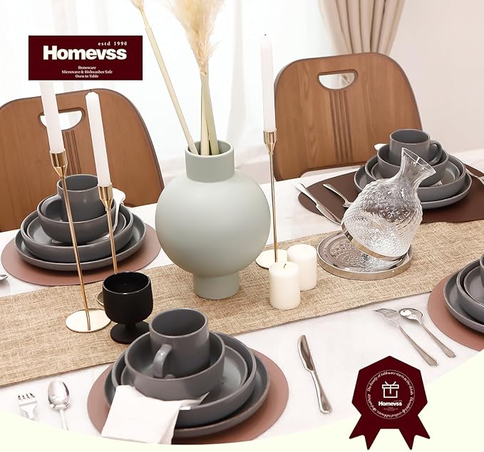 HomeVSS 20-Piece Dinnerware Set - Serves 4, Matte Grey Glaze plates and bowls sets with Speckle Effect for Microwave & Dishwasher Safe