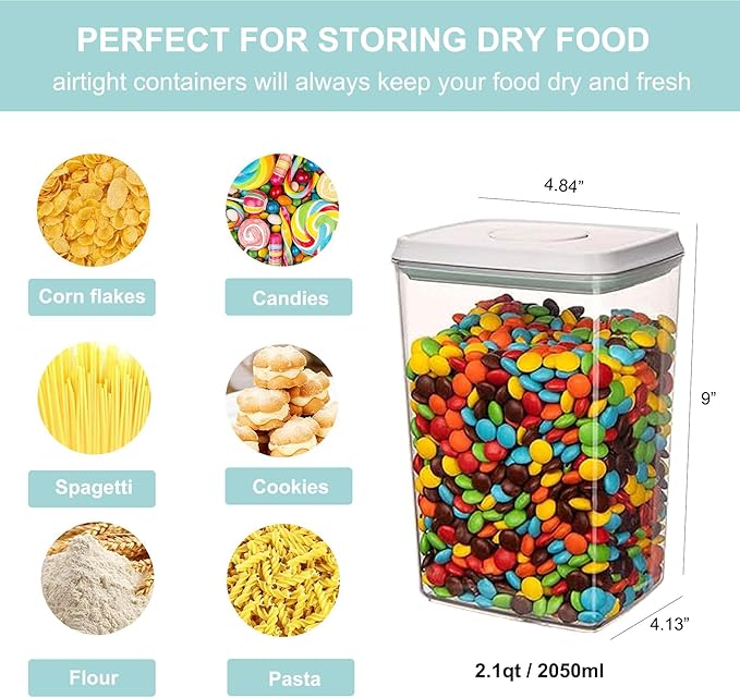 Airtight Food Storage Container Pop Containers With Lids, Bpa Free for Spaghetti Cereal Flour Rice Kitchen Organizer (rectangle 2050ml / 2.1qt)