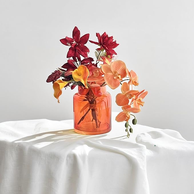 BLOFLO Orange Glass Vase, 7 Inch Large Glass Vase for Flowers, Modern Thick Glass Flower Vases for Centerpieces, Decorative Glass Cylinder Hydroponic Vase for Wedding, Home, Office (Orange, 7Inch)