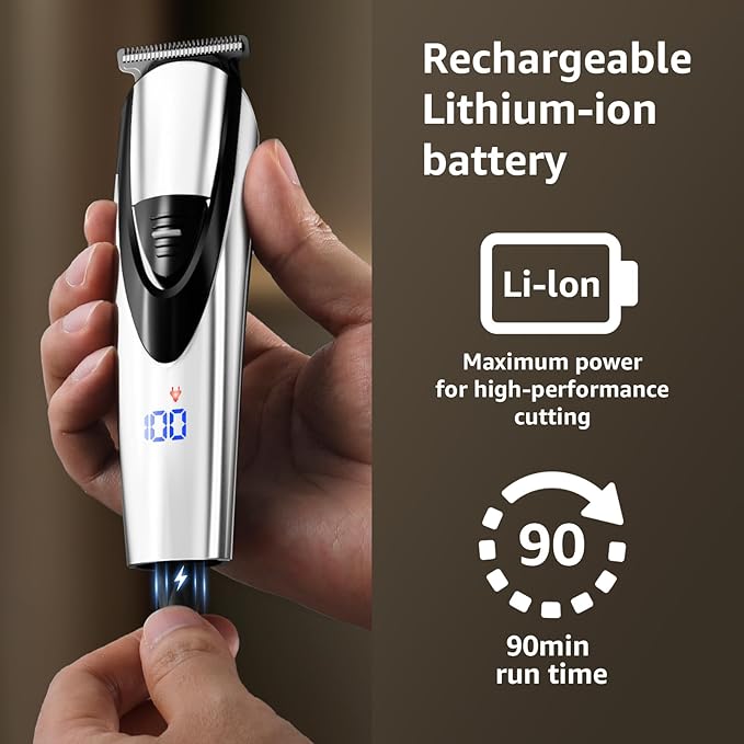 SHPAVVER Beard Trimmer for Men: Professional Barber Hair Clippers - 12-in-1 Cordless Grooming Kit - Waterproof Electric Razor with Turbo Speed & Precision Blades, Silver