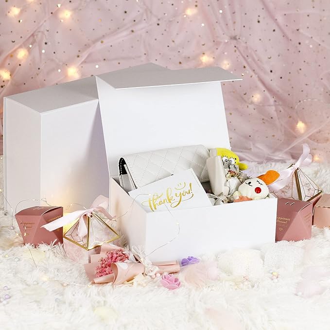 MOYEUPAC White Gift Box,9" X 7" X 4" with Lids for Presents Magnetic Closure Gift Packaging for Christmas, Halloween, Birthday and Various Holidays (White)