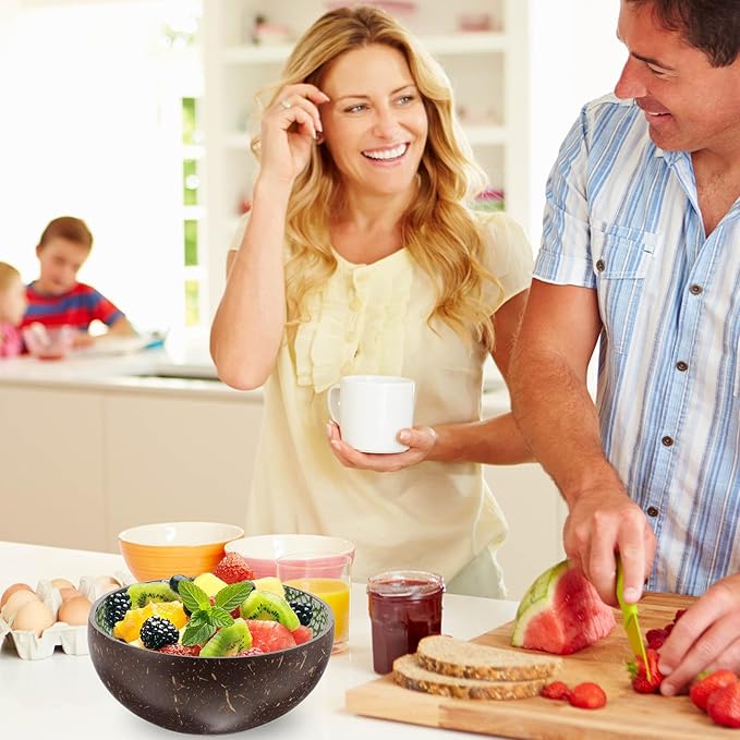 2pcs Natural Coconut Shell Bowls Smooth Decorative Salad Snack Dessert Bowls Multipurpose Food Containers Chic Eco-friendly Home Decor Idea