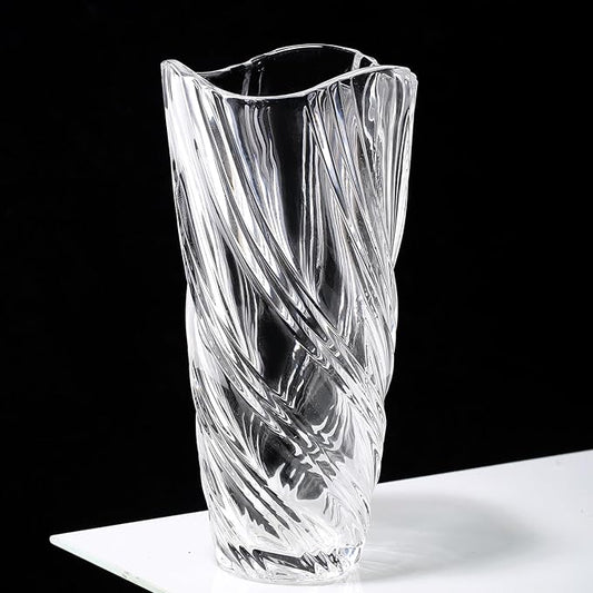 Glass Vase,Elegant Spiral Decorative Centerpiece for Home, Office,Wedding, Stylish Blown Glass Flower Vase, Clear
