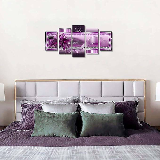 LUDUHU Abstract Orchid Flowers Canvas Print - Abstract Wall Art, Purple Floral Painting Decor for Home Decoration Artwork Picture, bedroom wall decor (C,Oversize 40x20inch)