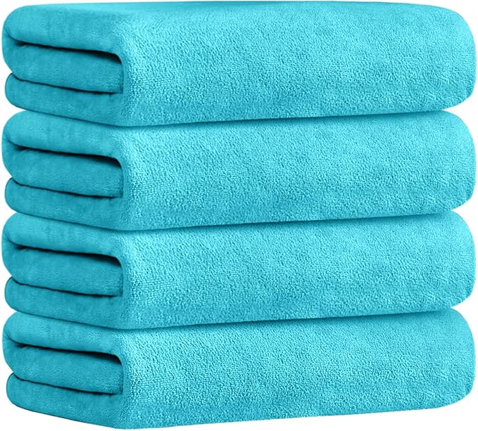JML Bath Towel, Microfiber Bath Towels Set 4 Pack (30" x 60") - Large Size, Extra Absorbent, Quick Drying, Multipurpose Use as Bath Fitness Towel, Sports Towels, Yoga Towel, Aquamarine