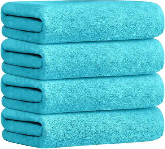 JML Bath Towel, Microfiber Bath Towels Set 4 Pack (30" x 60") - Large Size, Extra Absorbent, Quick Drying, Multipurpose Use as Bath Fitness Towel, Sports Towels, Yoga Towel, Aquamarine