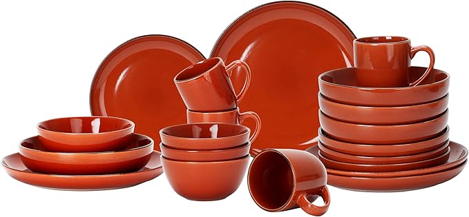 HomeVSS 20-Piece Dinnerware Set - Serves 4, Bright Glaze Orange plates and bowls sets with Speckle Effect for Microwave & Dishwasher Safe