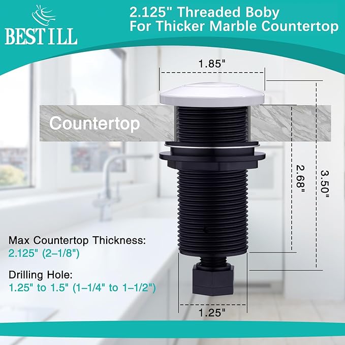 BESTILL Garbage Disposal Air Switch Kit - UL Listed, Cordless Sink Top Switch Button for Waste Disposer, 3.6" Long Push Button with Brass Cover, White, Compatible with all Garbage Disposals