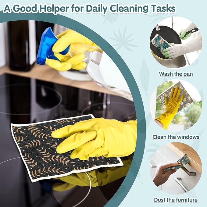 Lucomb 10 Pack Swedish Dishcloths Reusable- Cellulose Cotton Swedish Dish Towels Washable Kitchen Cloths with Hanging Clips, Reusable Paper Towels No Odor for Cleaning Dishes Home Decorative