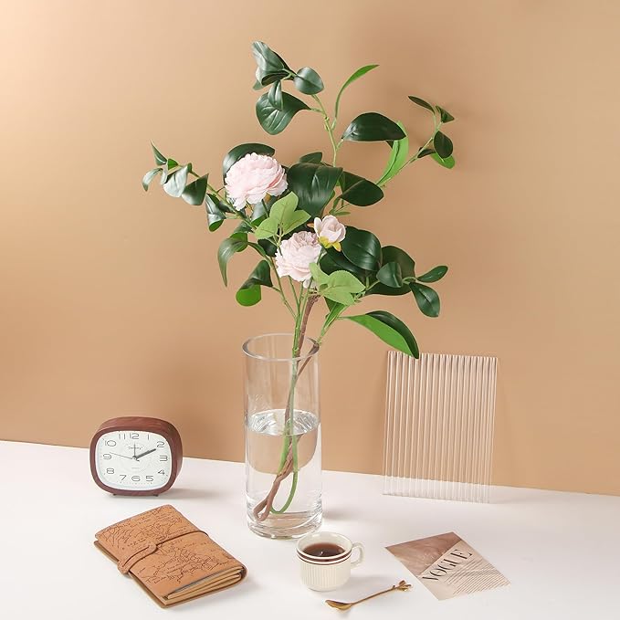 4" Wide 10" High Large Hand Blown Sturdy Clear Cylinder Glass Vase, Centerpiece Flower Vase for Rose, Tulip, Boquets, Hurricane Candle Holder (2, 4"x10")