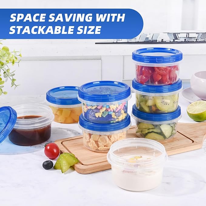 Freezer Storage Containers, [12 Pack-8 oz] Ultra Thick Freezer Containers with Leakproof Twist Top Lids, Heavy Duty BPA Free Stackable Meal Prep Bowls Great for Portion Control