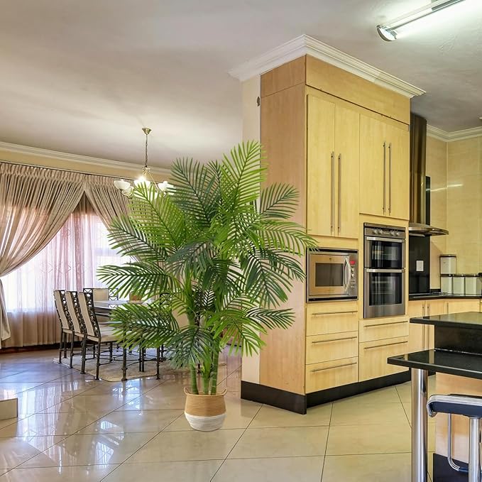 Artificial Palm Tree, 6ft Golden Cane Fake Palm Plant with Basket, Large Phoenix Palm UV Resistant Faux Plants for Indoor Outdoor Home Garden Patio Office Décor