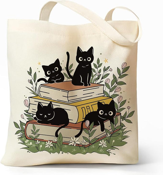 Cute Aesthetic Canvas Tote Bag for Women, Reusable Foldable Shopping Cotton Shoulder Totebag with Zipper Pocket